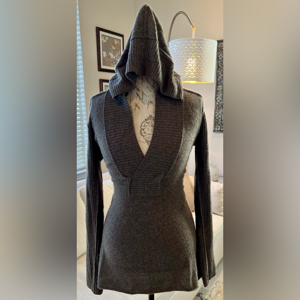 Aqua Brown V-Neck Sweater with Hood